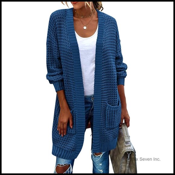 Sweaters - Oversized Chunky Knit Cardigan Batwing Sleeves Open Front Cozy Sweater